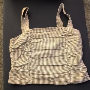 Pilcro Gray and White Striped Crop Top